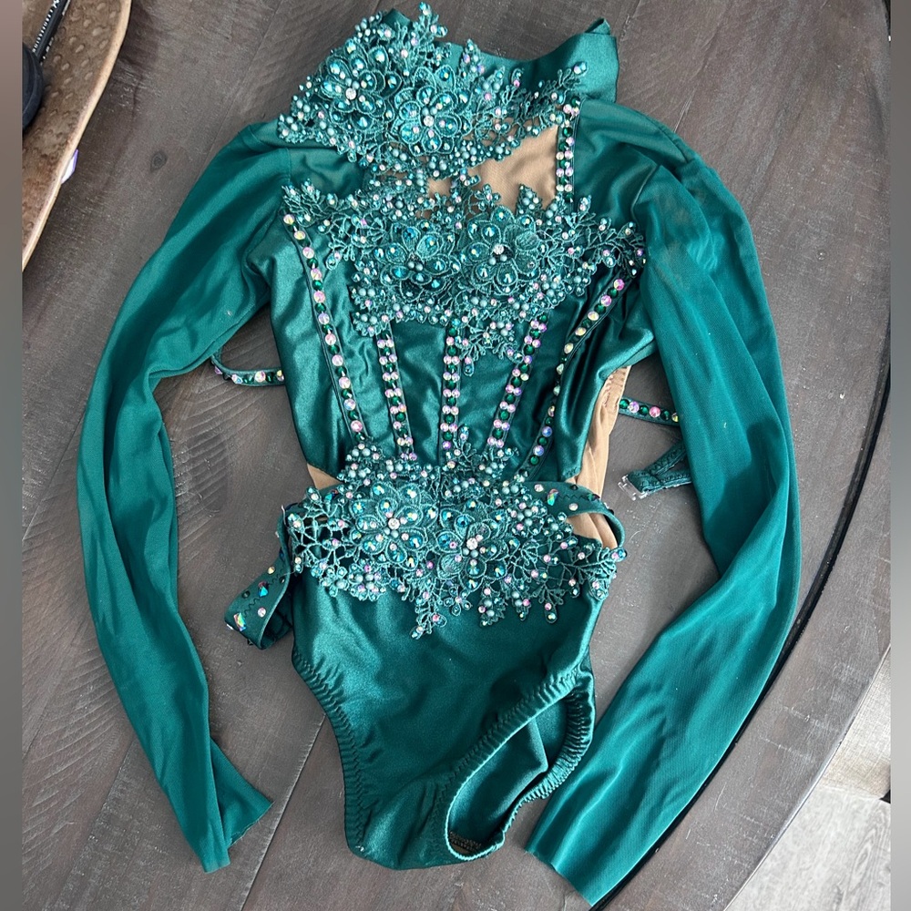 Custom Emerald Green contemporary dance costume Child Large
